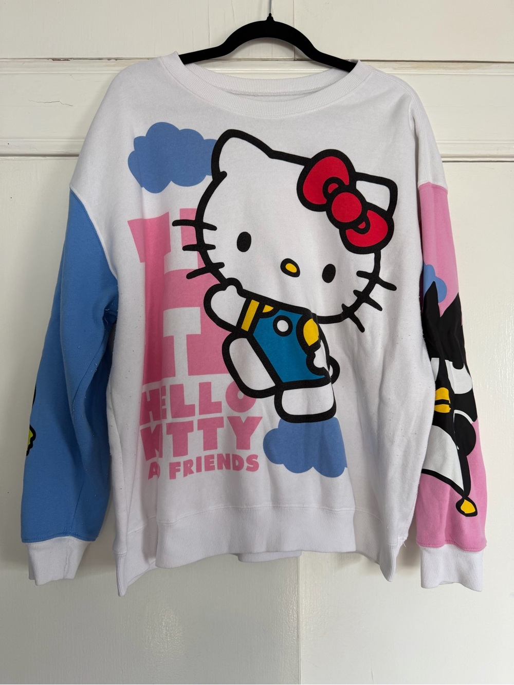 Hello Kitty Colorblock Crewneck Sweatshirt - White, Blue, Pink, Red, Yellow